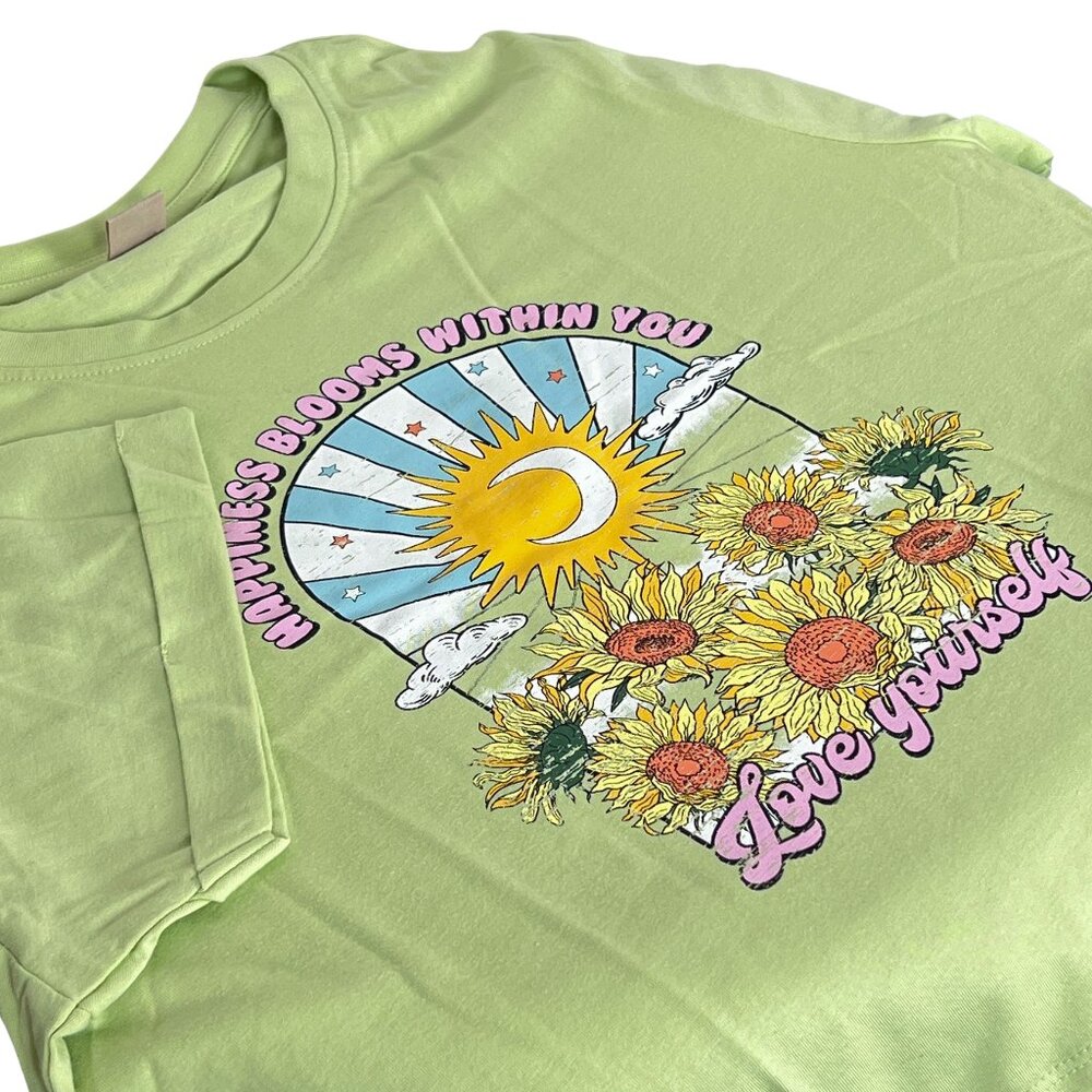 "Happiness" Cropped Tee Cuffed Sleeves NWT Boho Hippie Coastal Chic 🎉Host Pick🎉